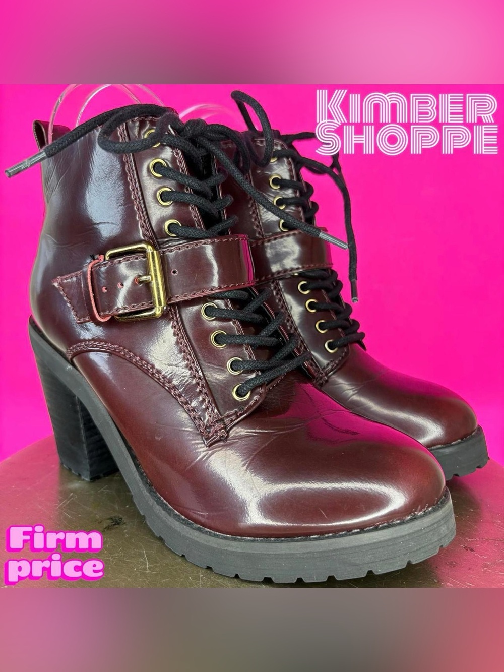 Aldo Alcidine Maroon Faux Leather Lace-Up Heeled Ankle Boot US 7.5 EU 38